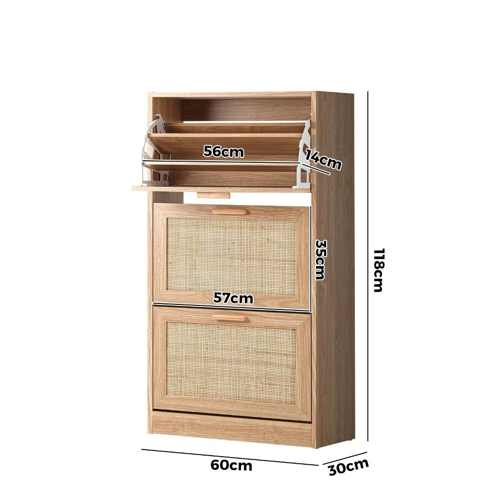 Shoe Cabinet 3 Compartment with Rows Rattan Doors