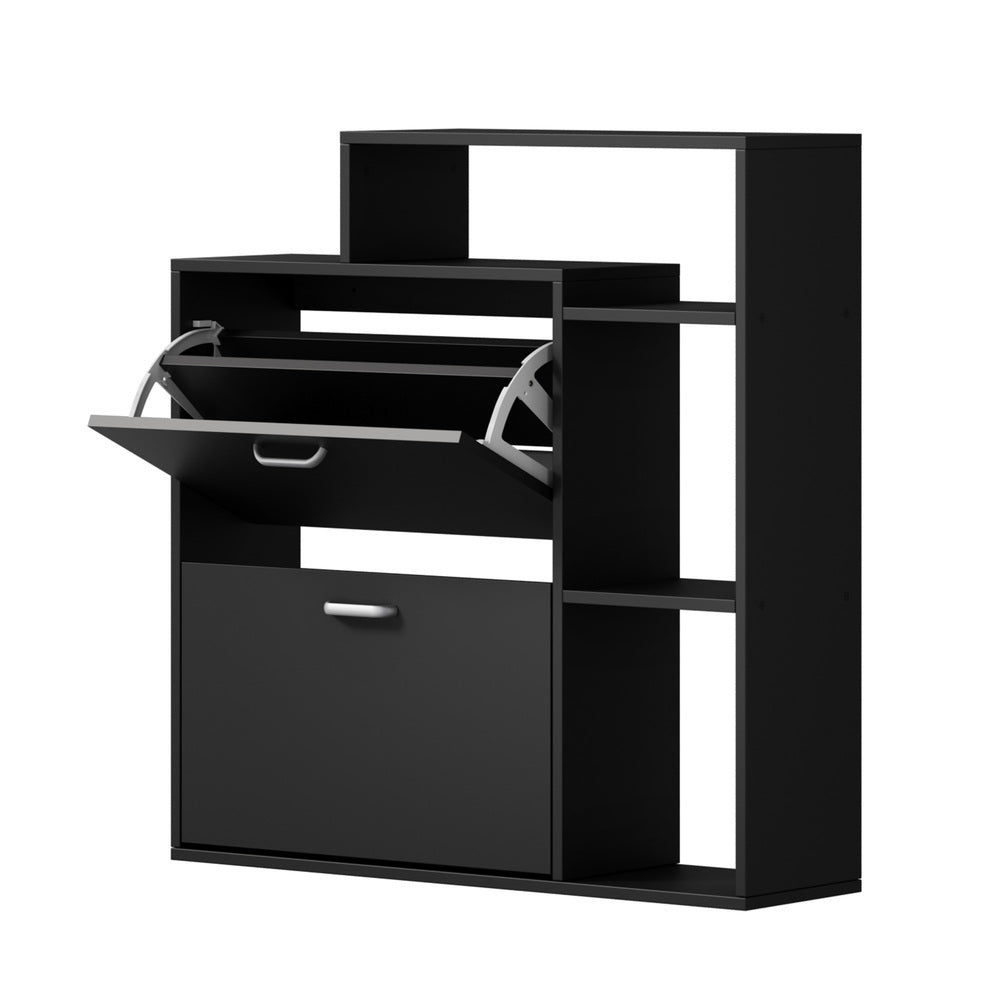Shoe Cabinet Storage 2 Doors with Display Shelves Black