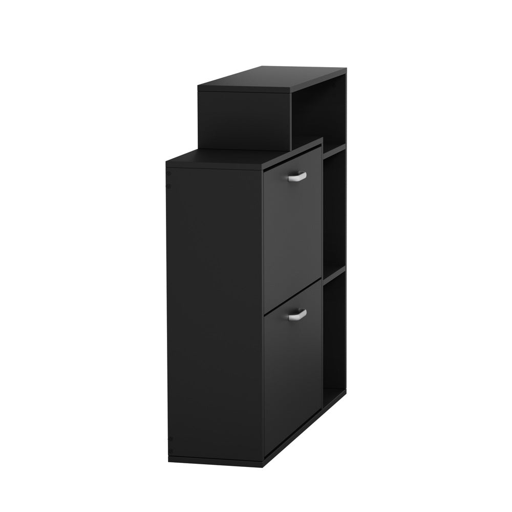 Shoe Cabinet Storage 2 Doors with Display Shelves Black