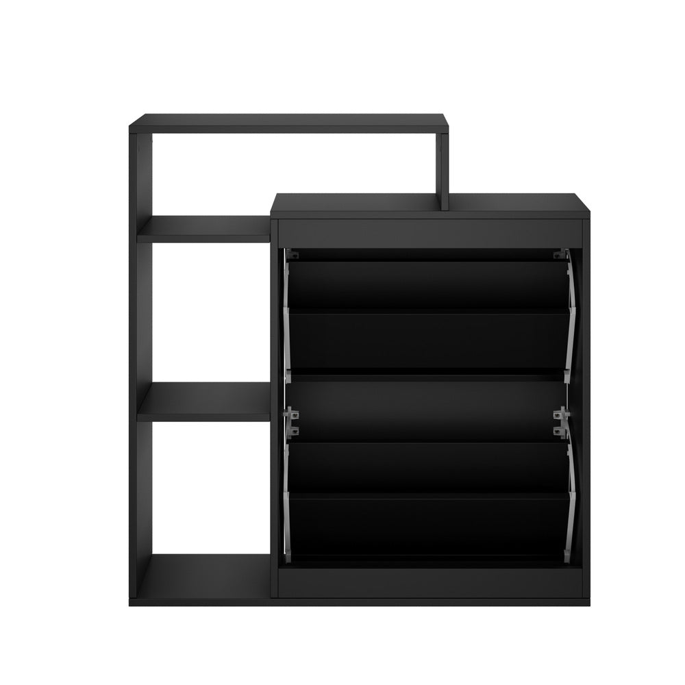 Shoe Cabinet Storage 2 Doors with Display Shelves Black