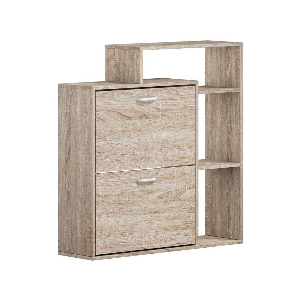 Shoe Cabinet Storage 2 Doors with Display Shelves Wooden