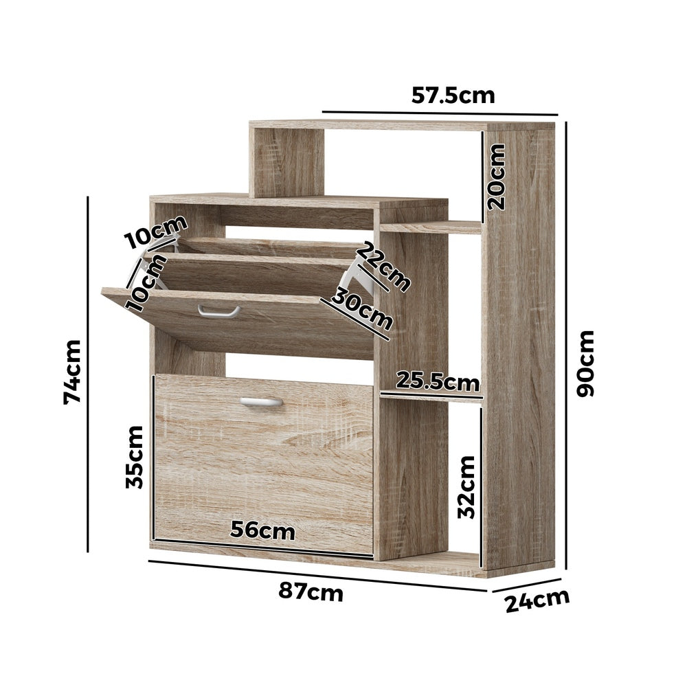 Shoe Cabinet Storage 2 Doors with Display Shelves Wooden