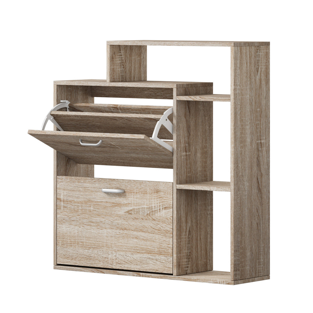 Shoe Cabinet Storage 2 Doors with Display Shelves Wooden