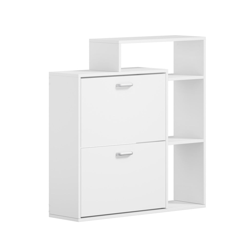 Shoe Cabinet Storage 2 Doors with Display Shelves White