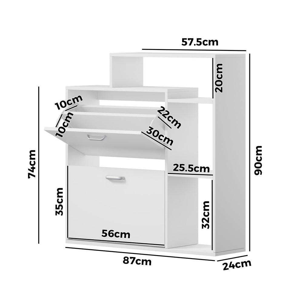 Shoe Cabinet Storage 2 Doors with Display Shelves White