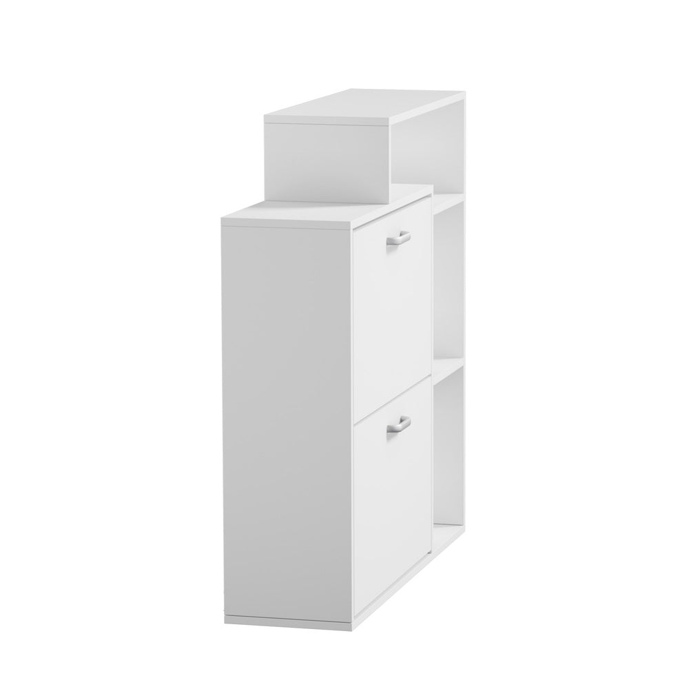 Shoe Cabinet Storage 2 Doors with Display Shelves White