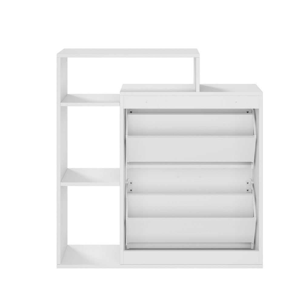 Shoe Cabinet Storage 2 Doors with Display Shelves White