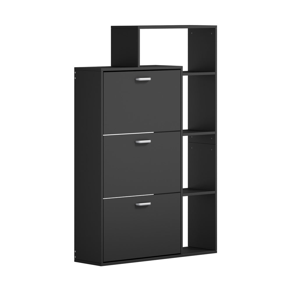 Shoe Cabinet Storage 3 Doors with Display Shelves Black