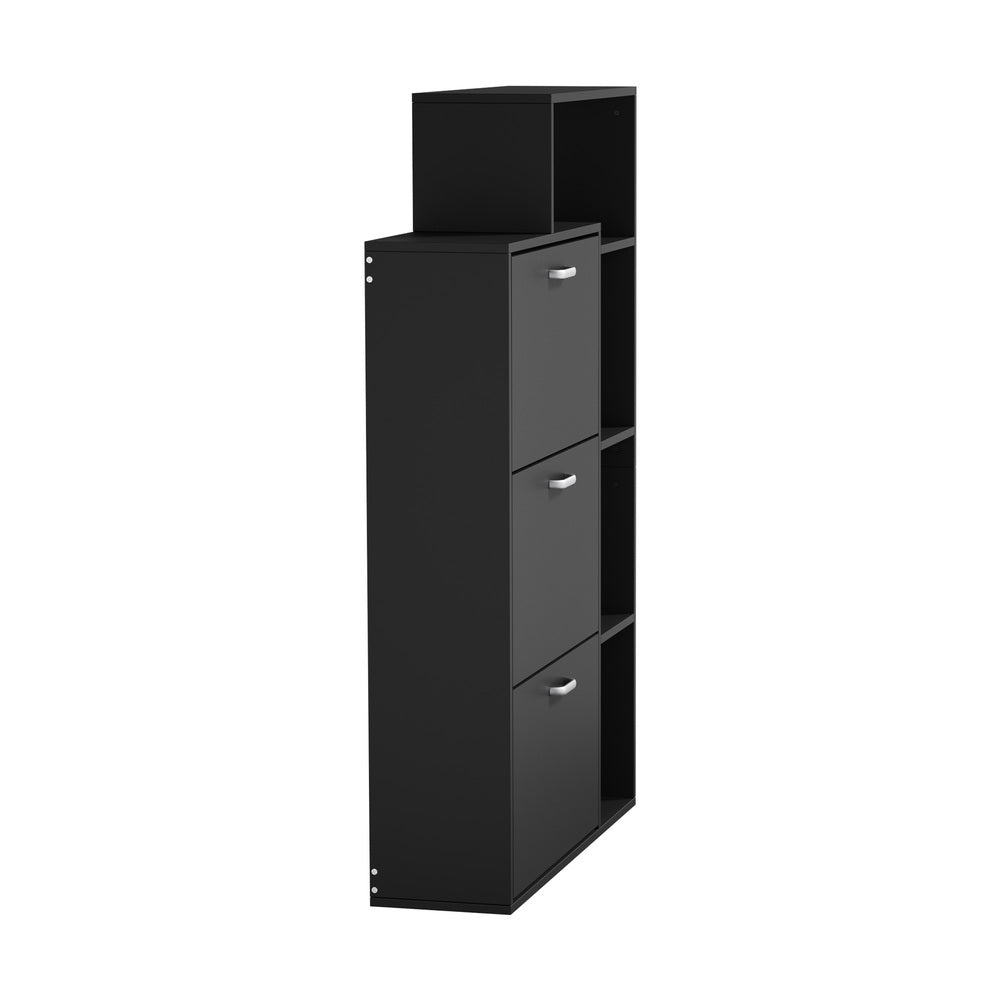 Shoe Cabinet Storage 3 Doors with Display Shelves Black