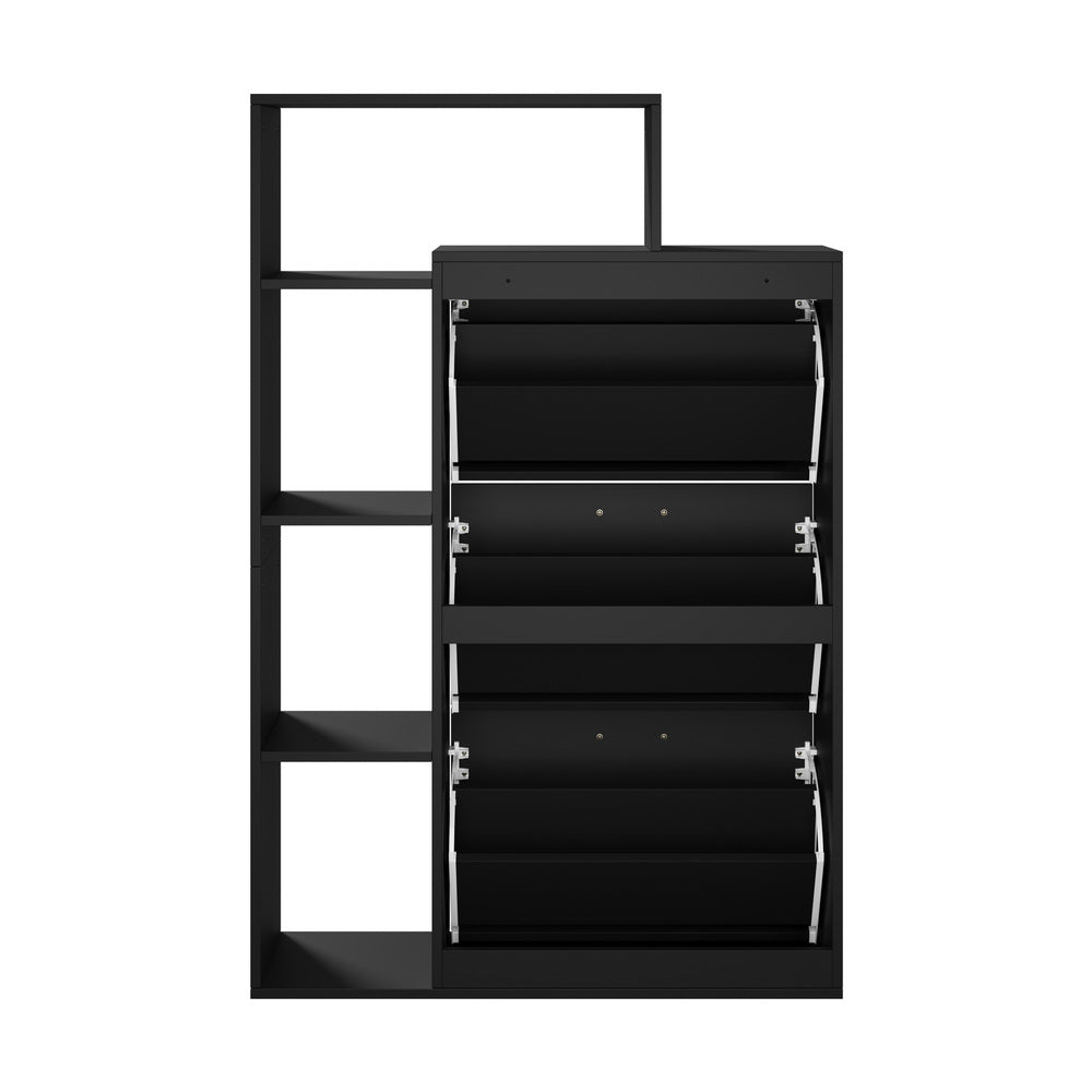 Shoe Cabinet Storage 3 Doors with Display Shelves Black
