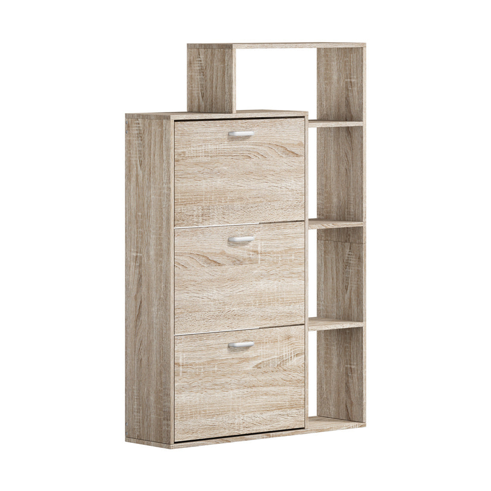 Shoe Cabinet Storage 3 Doors with Display Shelves Wooden