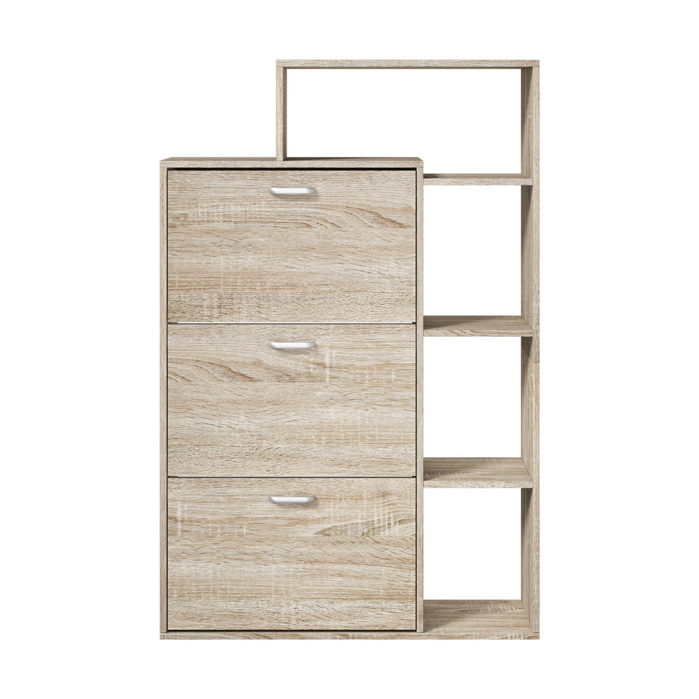 Shoe Cabinet Storage 3 Doors with Display Shelves Wooden