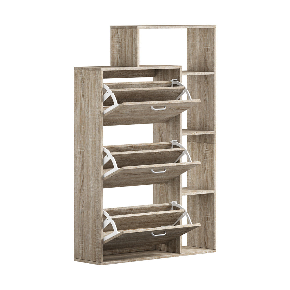 Shoe Cabinet Storage 3 Doors with Display Shelves Wooden