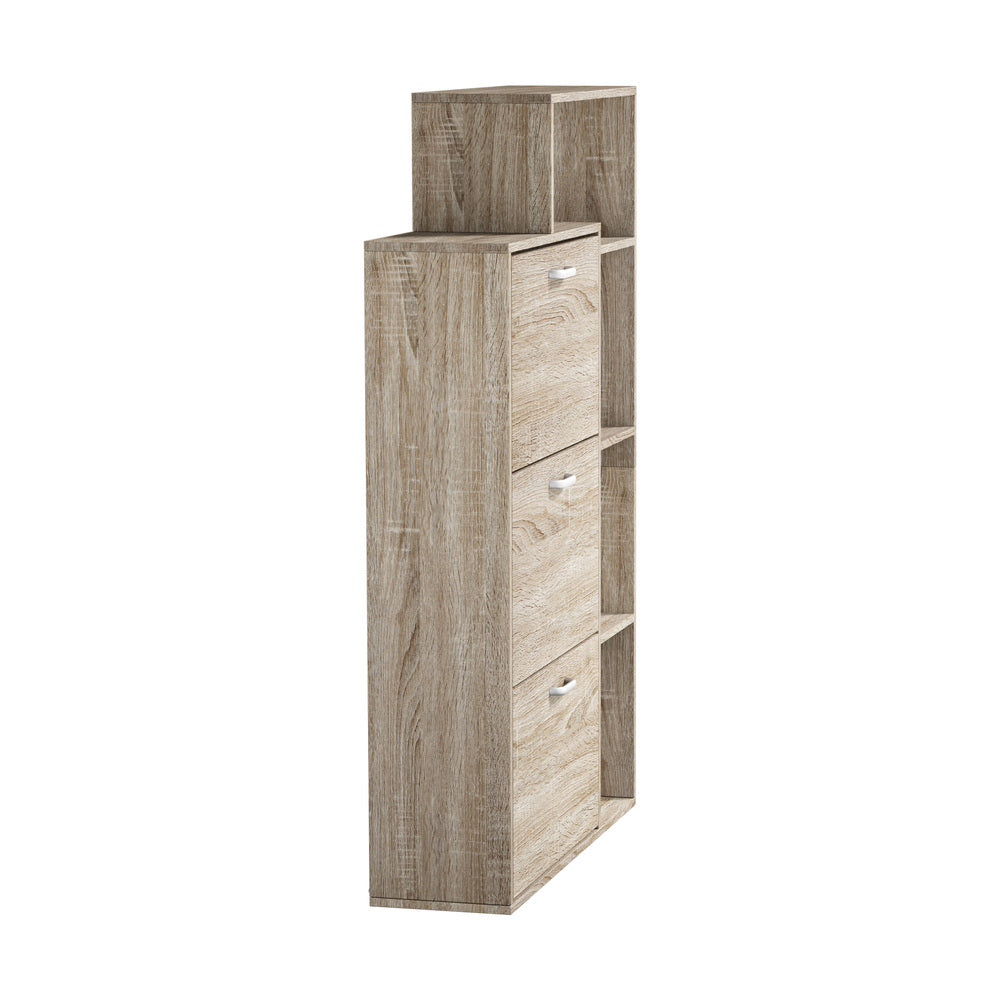 Shoe Cabinet Storage 3 Doors with Display Shelves Wooden