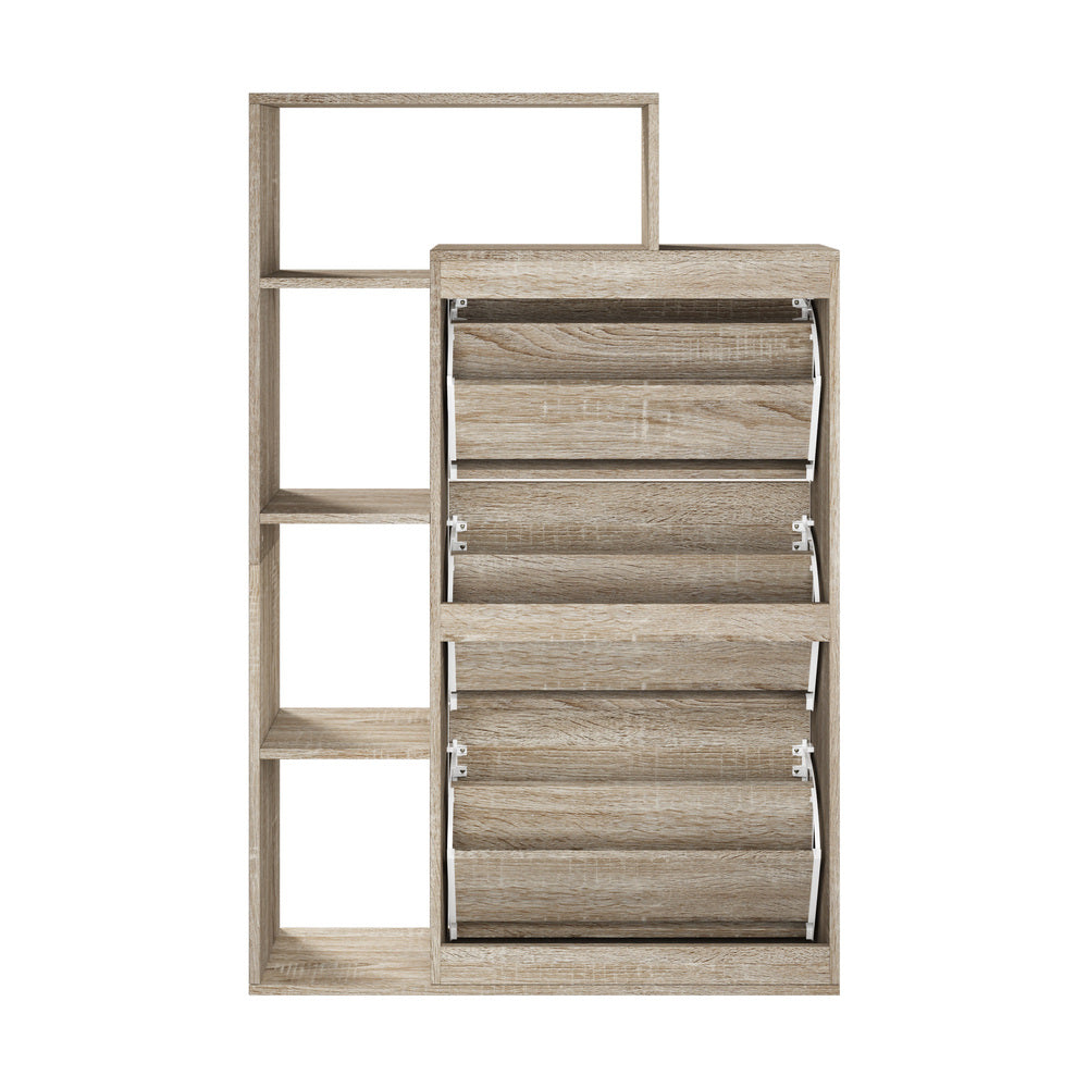 Shoe Cabinet Storage 3 Doors with Display Shelves Wooden