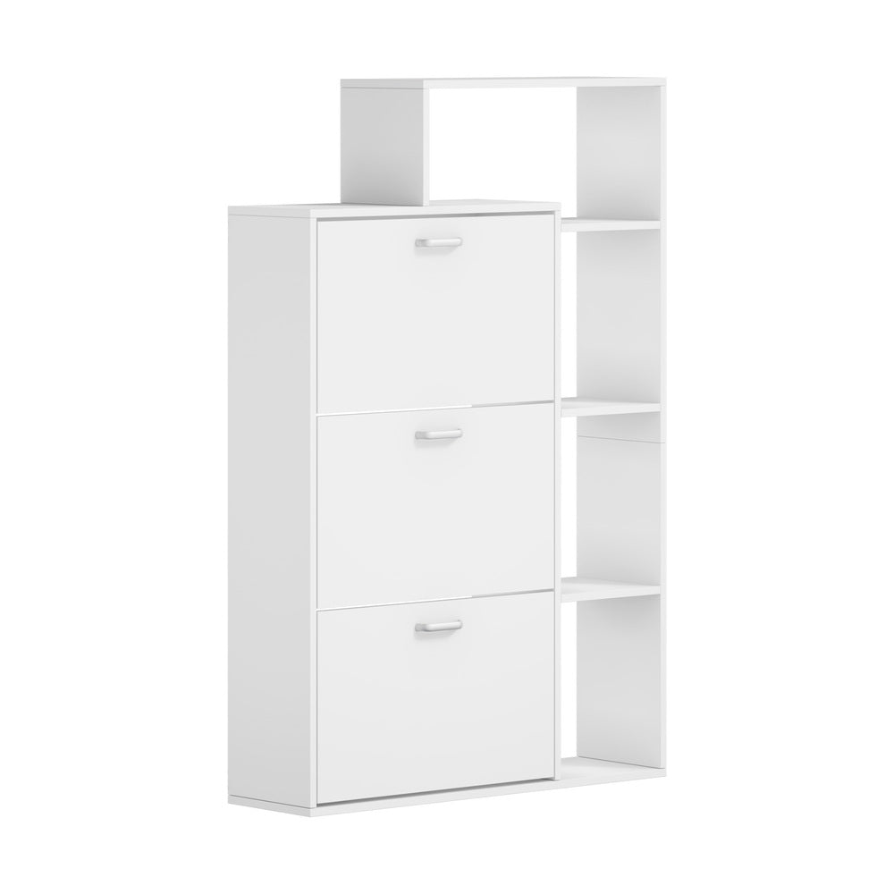 Shoe Cabinet Storage 3 Doors with Display Shelves White