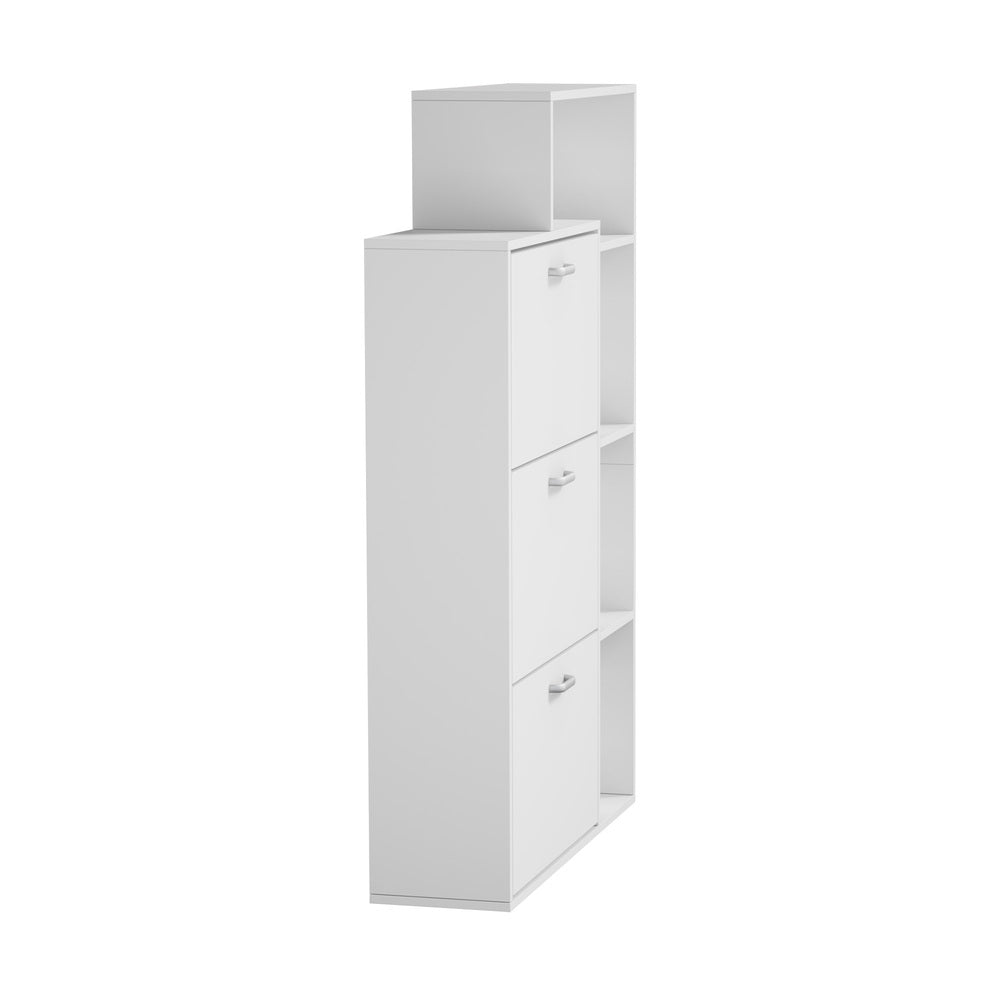 Shoe Cabinet Storage 3 Doors with Display Shelves White