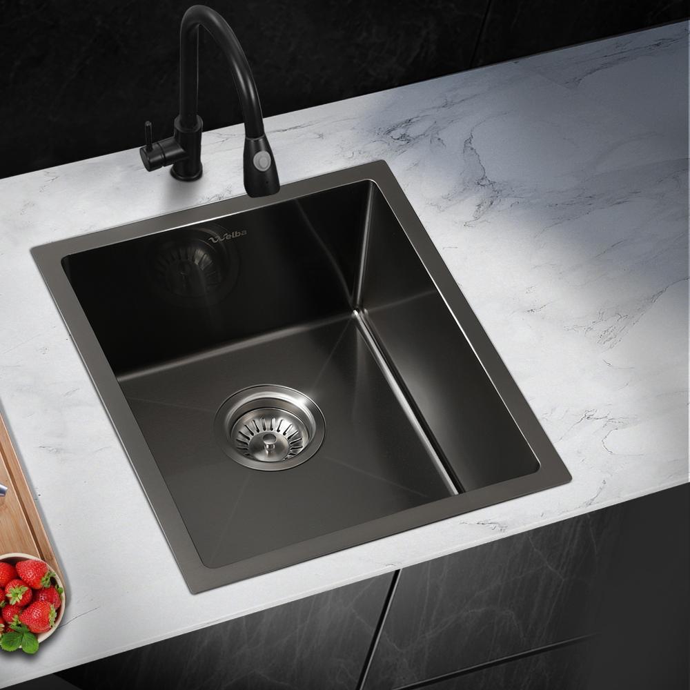 44X38CM Stainless Steel Sink Single Bowl with Waste Black