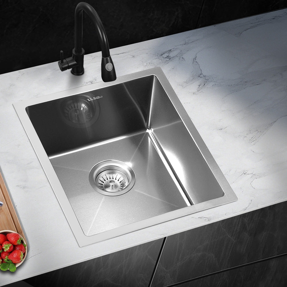 Kitchen Sink 38X44CM Stainless Steel Single Bowl Basin With Waste Silver