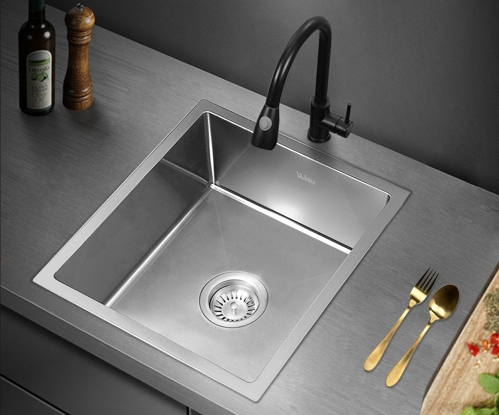 Kitchen Sink 38X44CM Stainless Steel Single Bowl Basin With Waste Silver