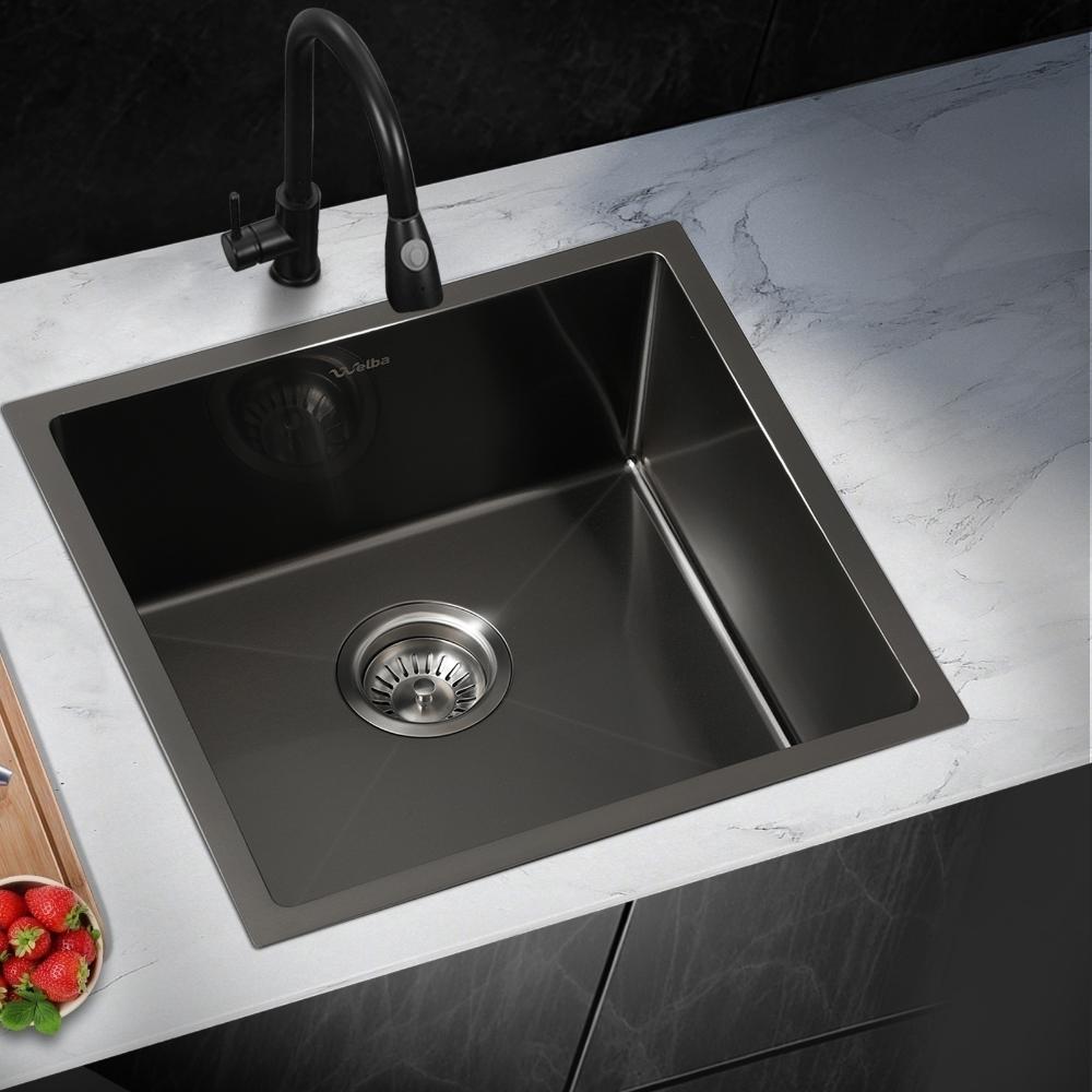 44X44CM Stainless Steel Sink Single Bowl with Waste Black