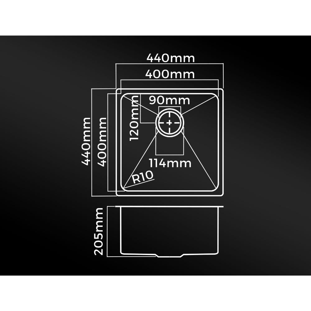 44X44CM Stainless Steel Sink Single Bowl with Waste Black