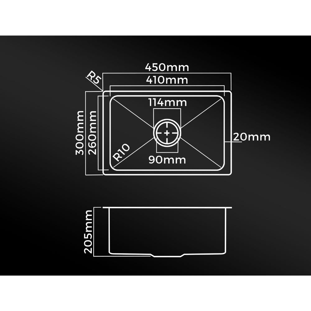 Stainless Steel Sink Single Under/Top/Flush Mount 45X30CM