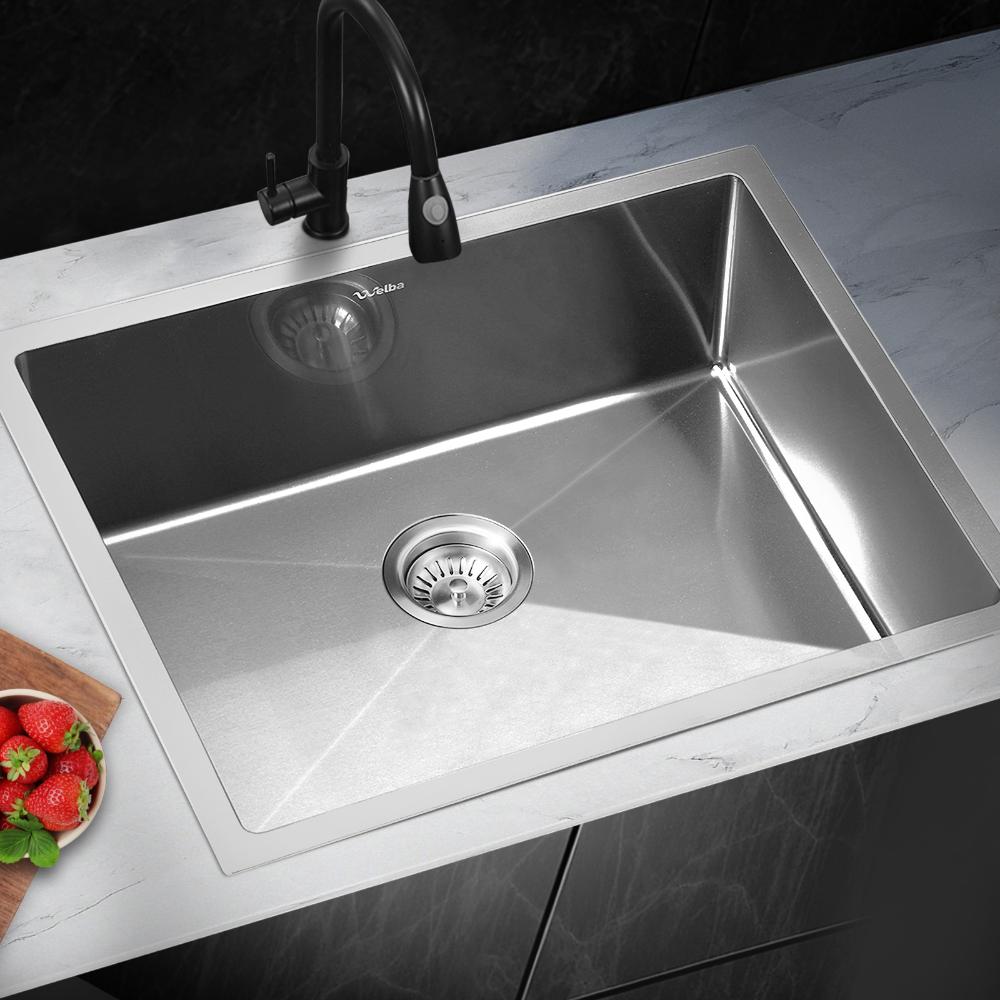 60X45CM Stainless Steel Sink Single Bowl with Waste Silver