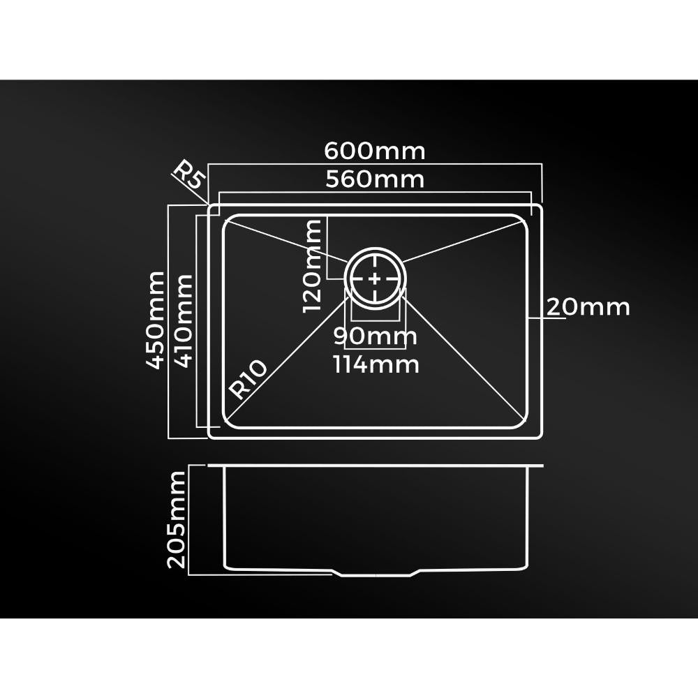 60X45CM Stainless Steel Sink Single Bowl with Waste Silver