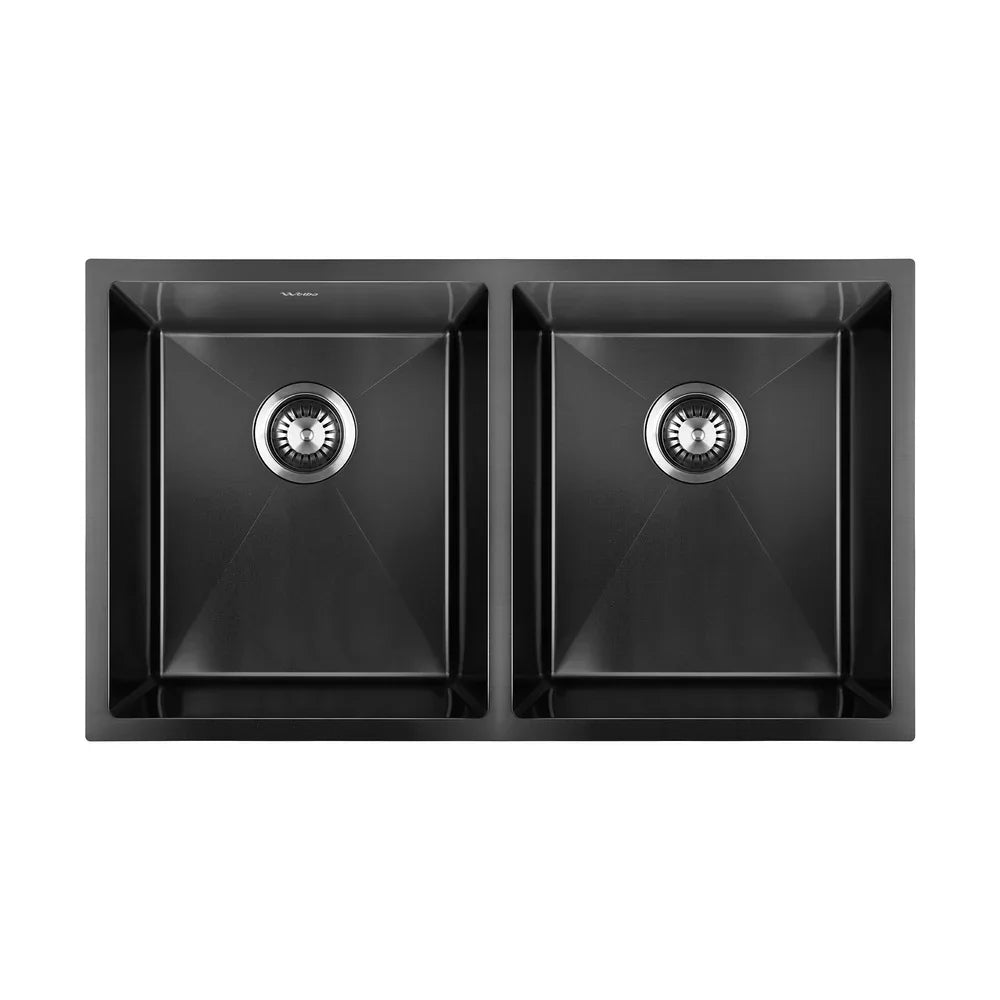 Kitchen Sink Stainless Steel Basin Double Flush Mount Black