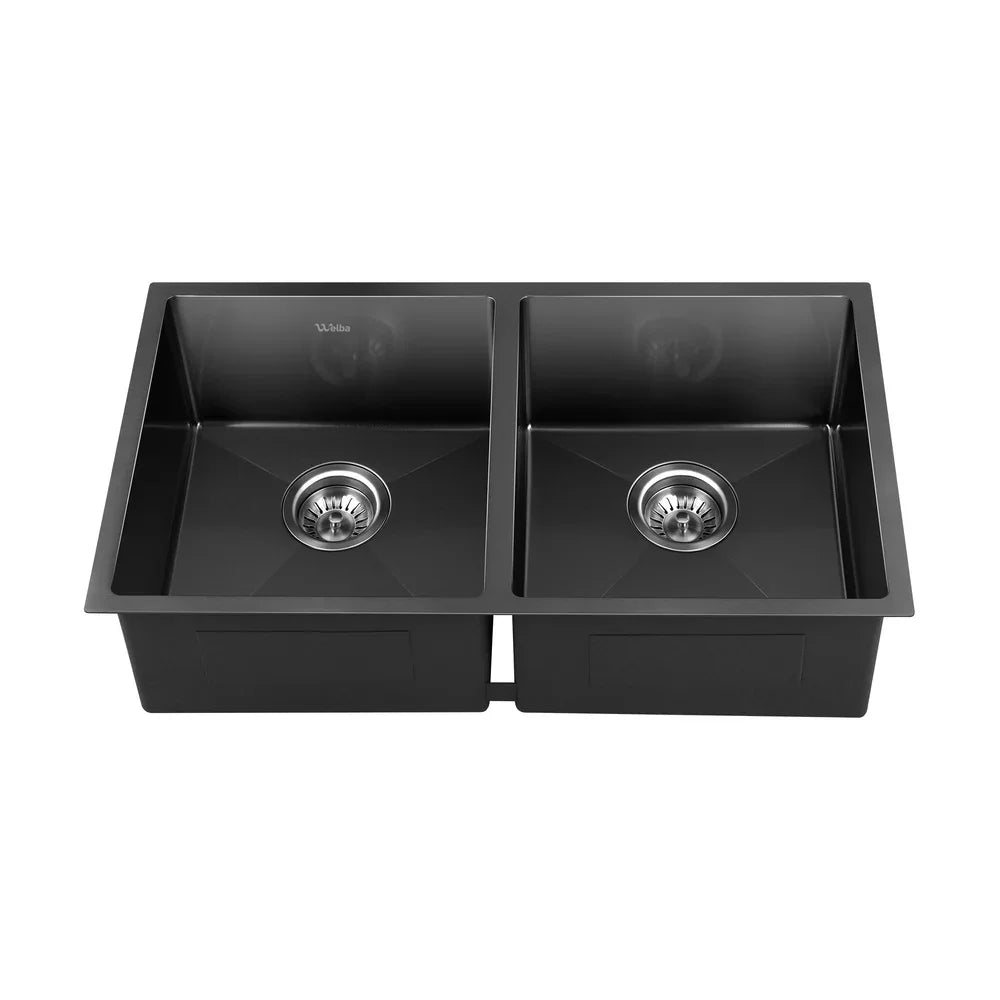 Kitchen Sink Stainless Steel Basin Double Flush Mount Black