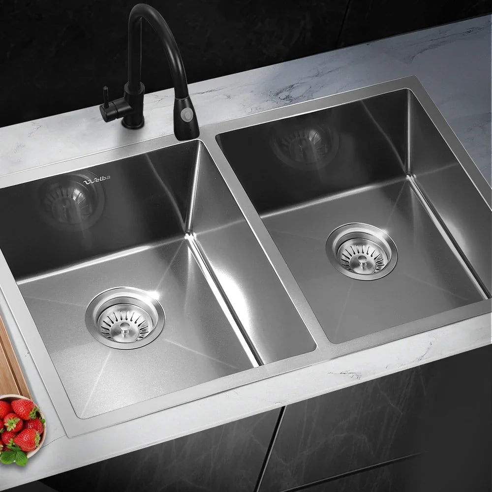 Kitchen Sink Stainless Steel Basin Double Flush Mount 76X44CM