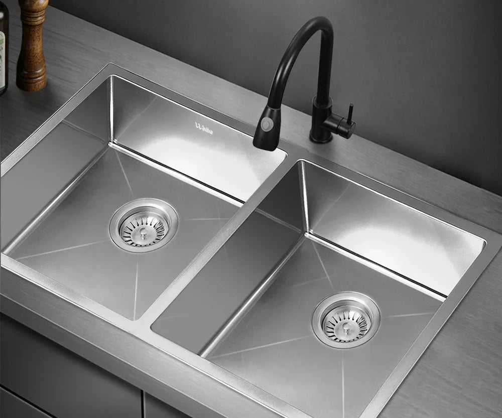 Kitchen Sink Stainless Steel Basin Double Flush Mount 76X44CM