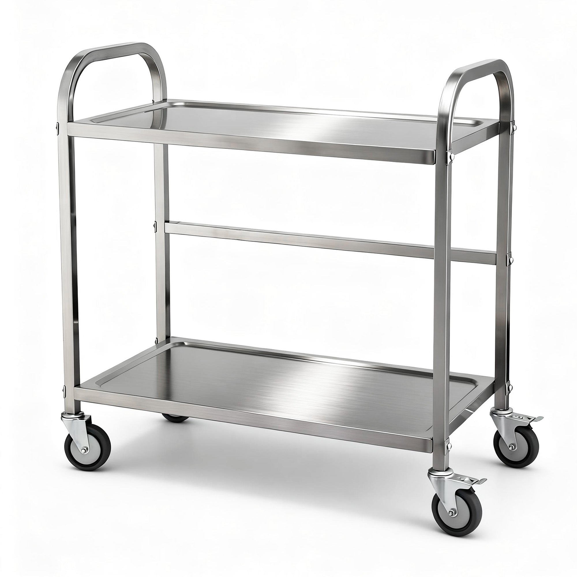 2-Tier Stainless Steel Kitchen Trolley with Wheels 84x56x98cm