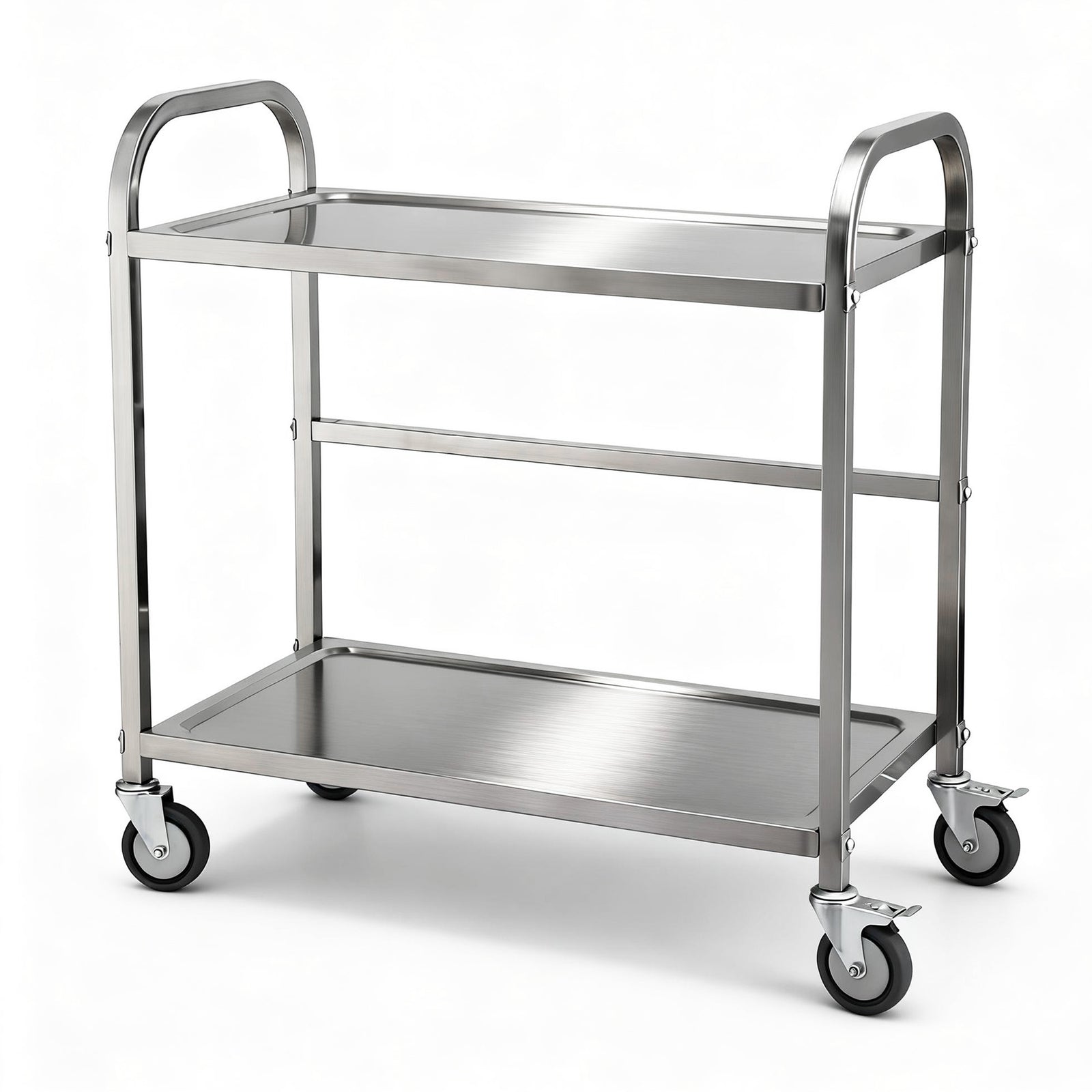 2-Tier Stainless Steel Kitchen Trolley with Wheels 84x56x98cm