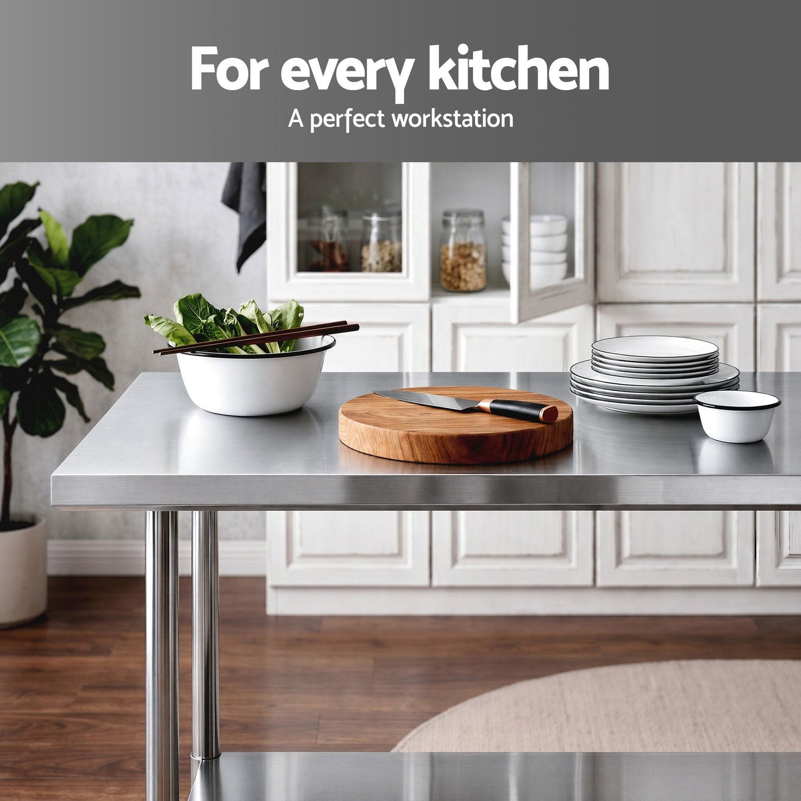 Cefito 1524x762mm Stainless Steel Kitchen Bench w/ Splashback Work Table Prep Bench Commercial 430