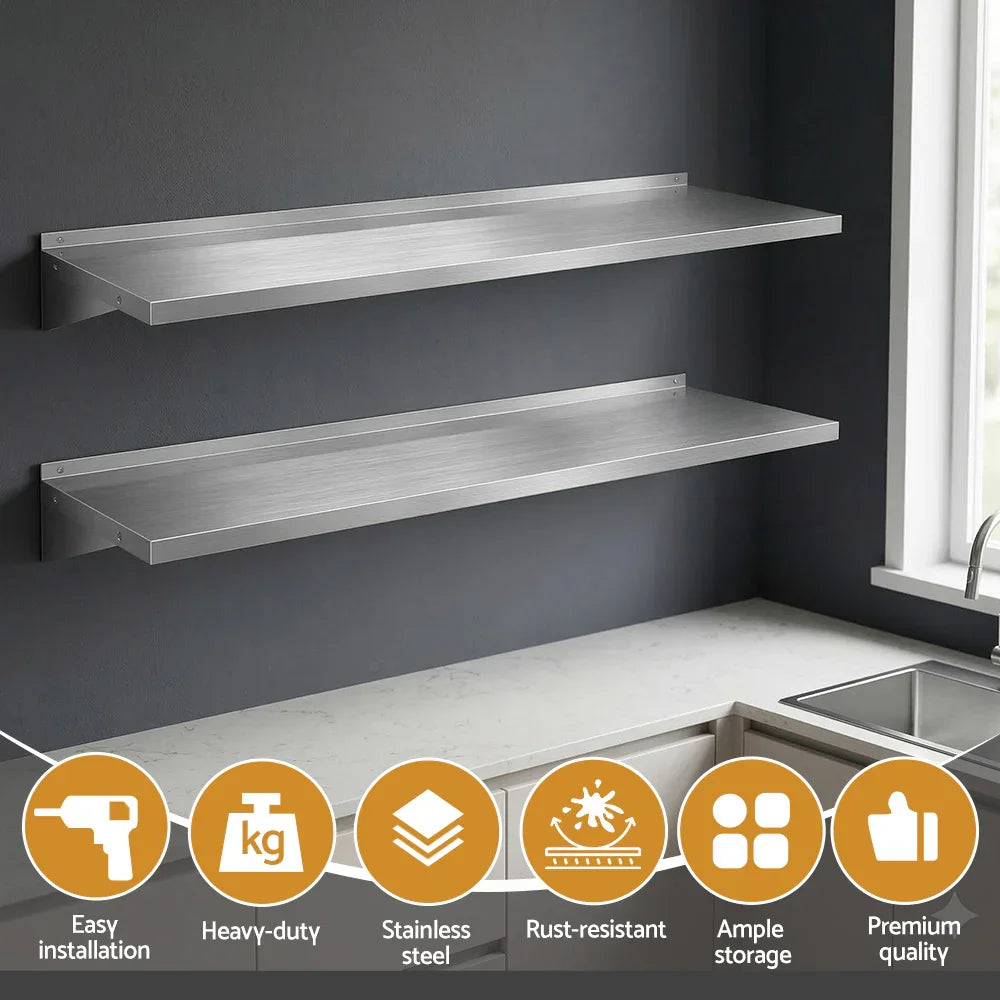 2PCS 1200mm Stainless Steel Kitchen Wall Shelf Mounted Rack