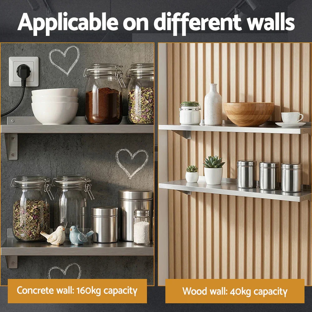 2PCS 1200mm Stainless Steel Kitchen Wall Shelf Mounted Rack