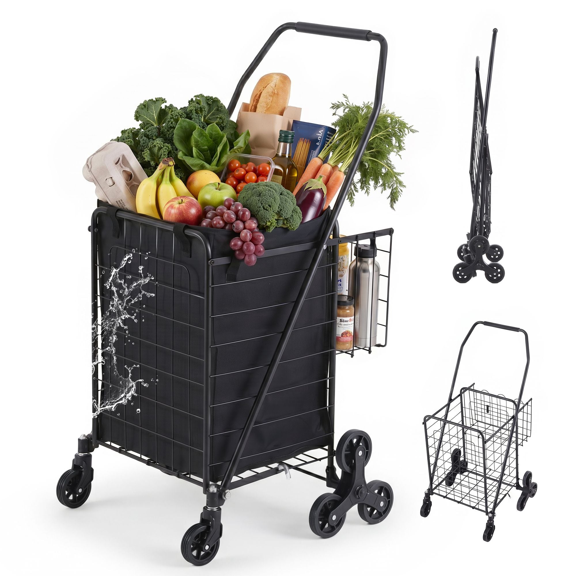 Folding Shopping Trolley – Aluminium Stair‑Climbing Cart, 50kg, Black