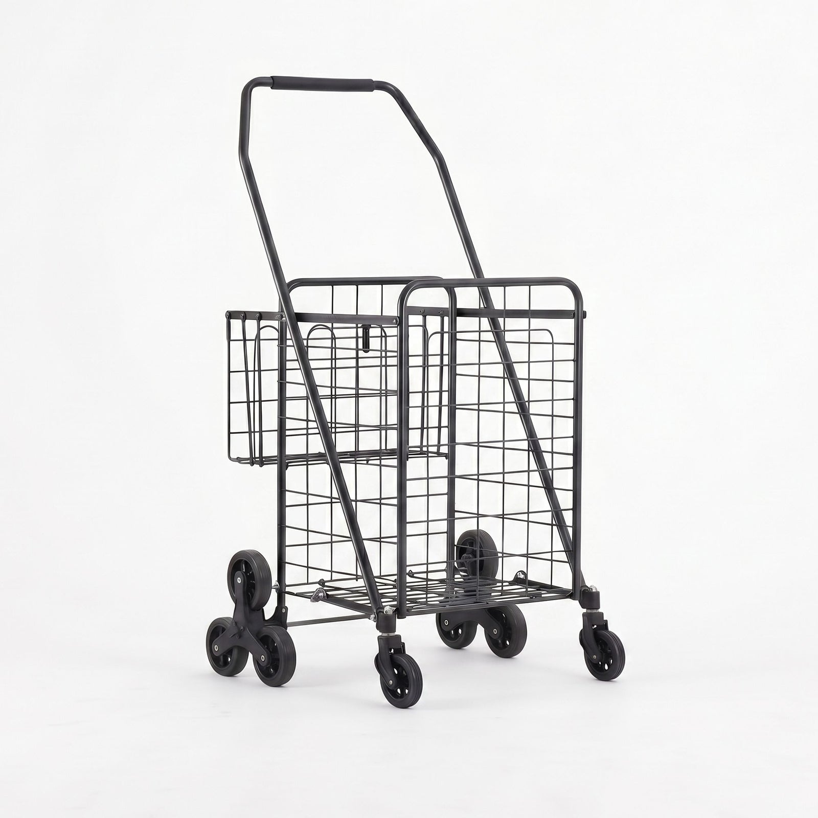 Folding Shopping Trolley – Aluminium Stair‑Climbing Cart, 50kg, Black