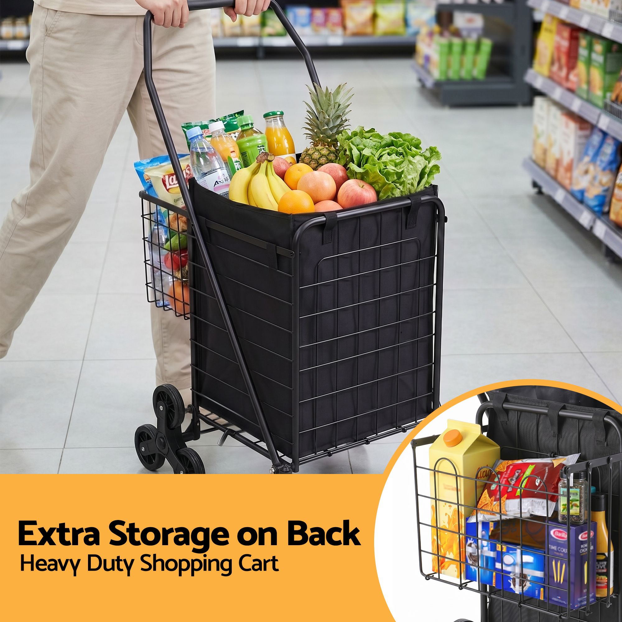 Folding Shopping Trolley – Aluminium Stair‑Climbing Cart, 50kg, Black