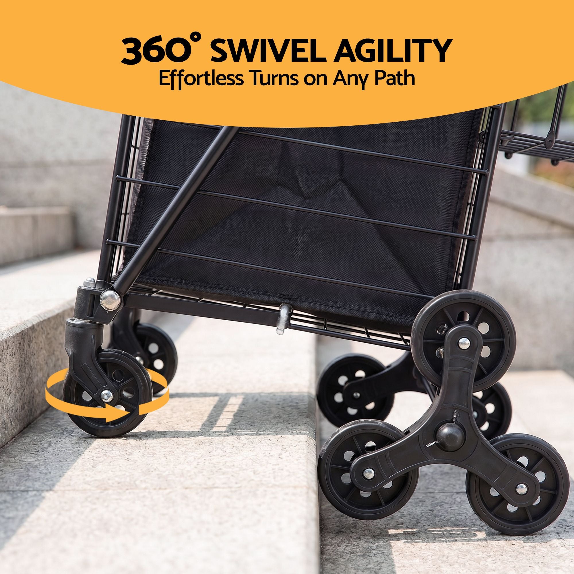 Folding Shopping Trolley – Aluminium Stair‑Climbing Cart, 50kg, Black