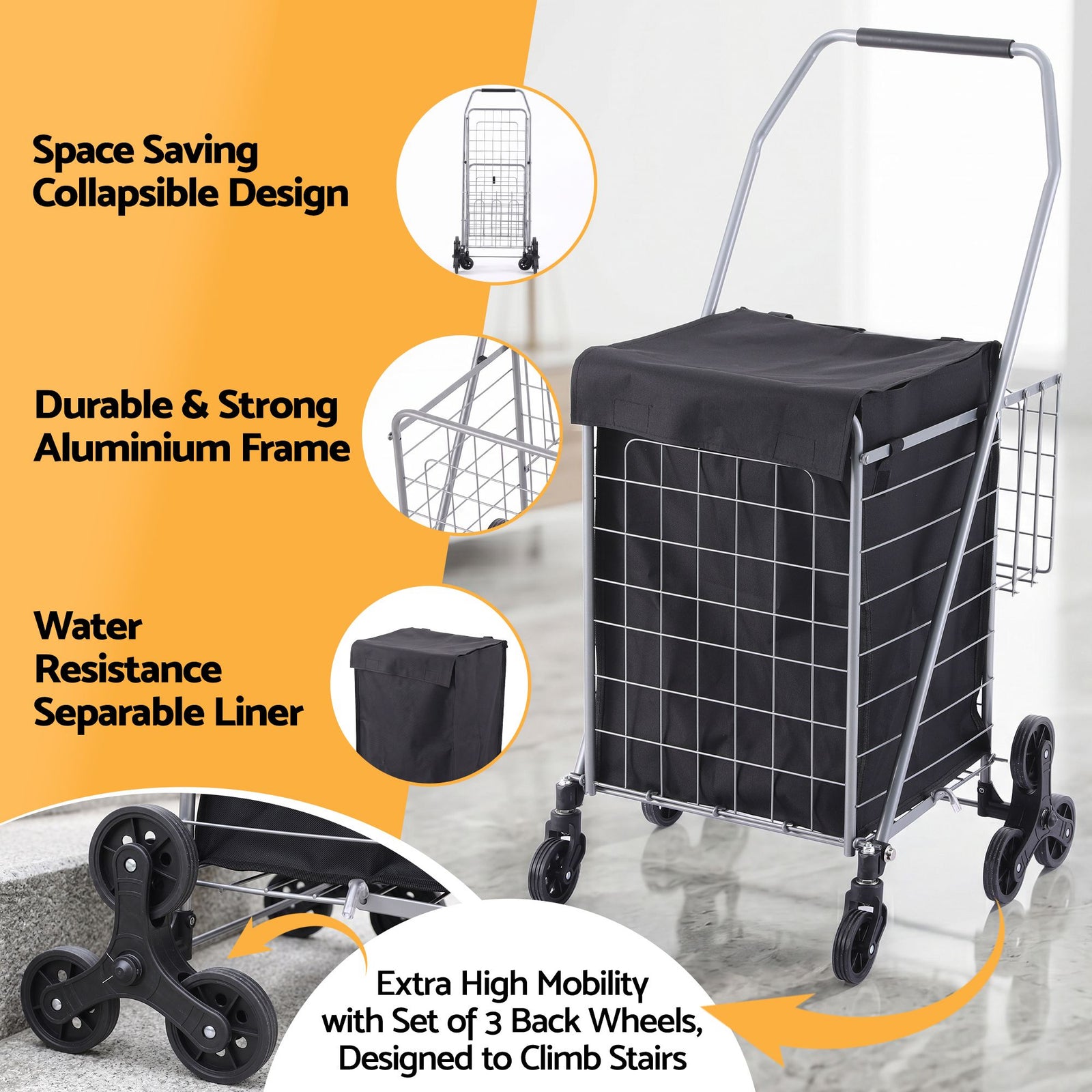 Folding Shopping Trolley – Aluminium Utility Cart 50kg, Silver