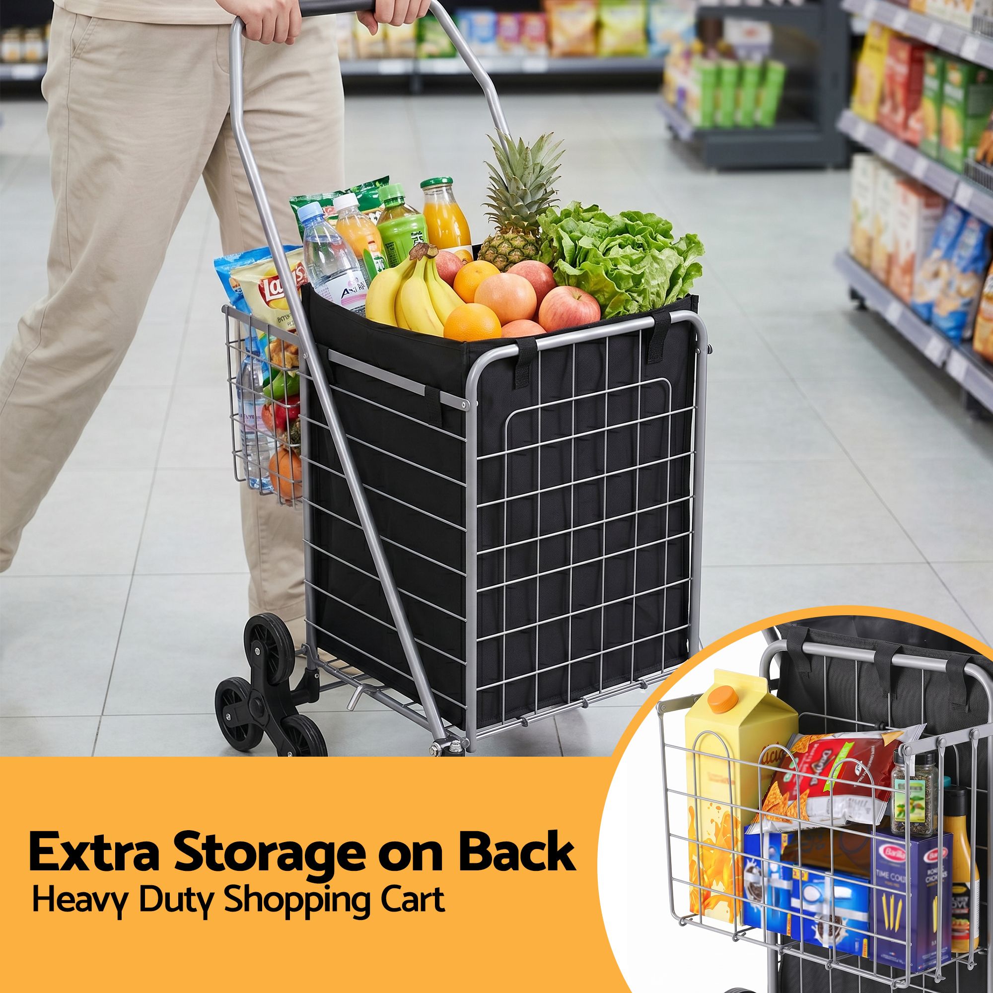 Folding Shopping Trolley – Aluminium Utility Cart 50kg, Silver