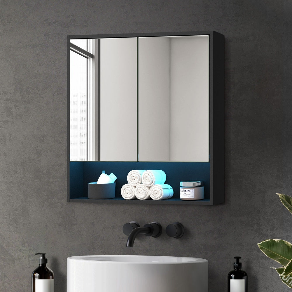 Bathroom Mirror Cabinet LED Wall Storage 750x750mm Black