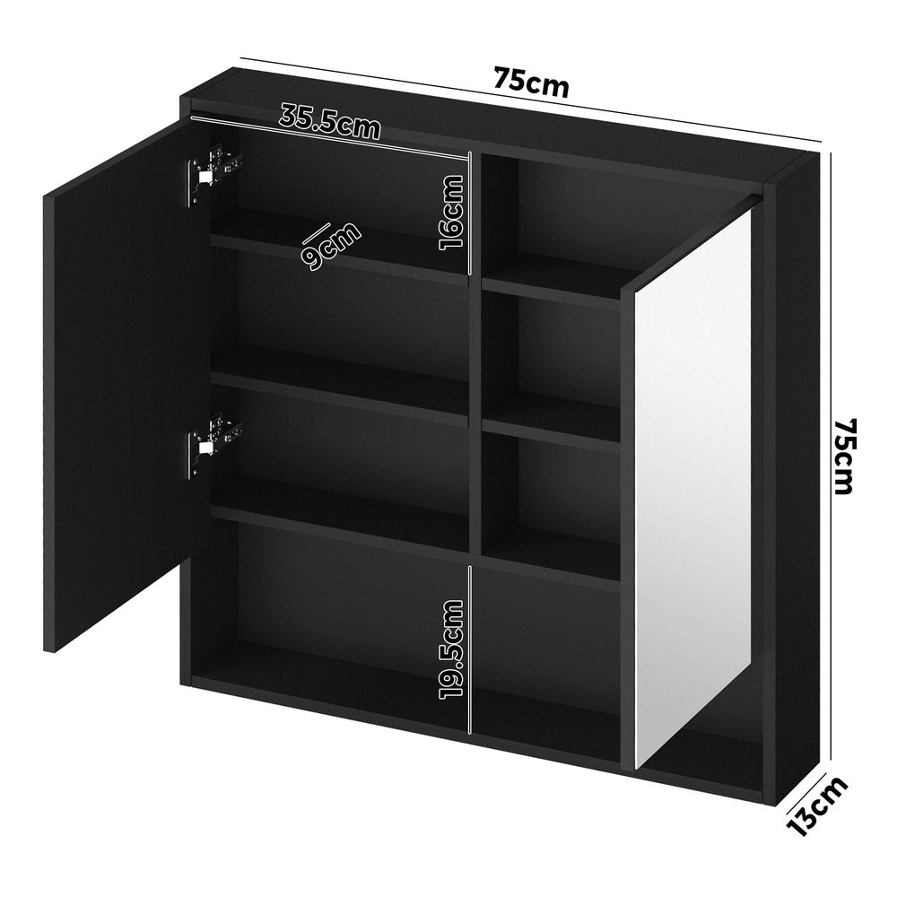 Bathroom Mirror Cabinet LED Wall Storage 750x750mm Black