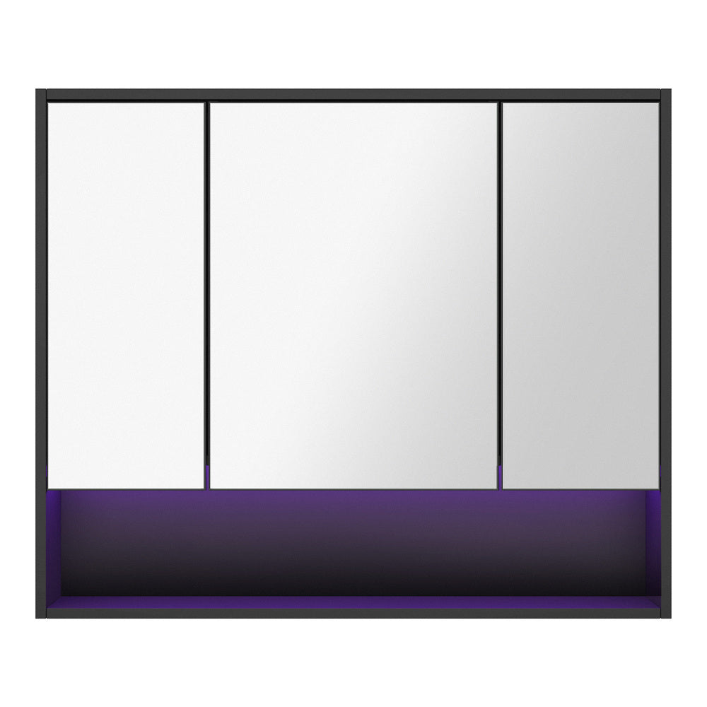 Bathroom Mirror Cabinet LED Wall Storage 900x750mm Black