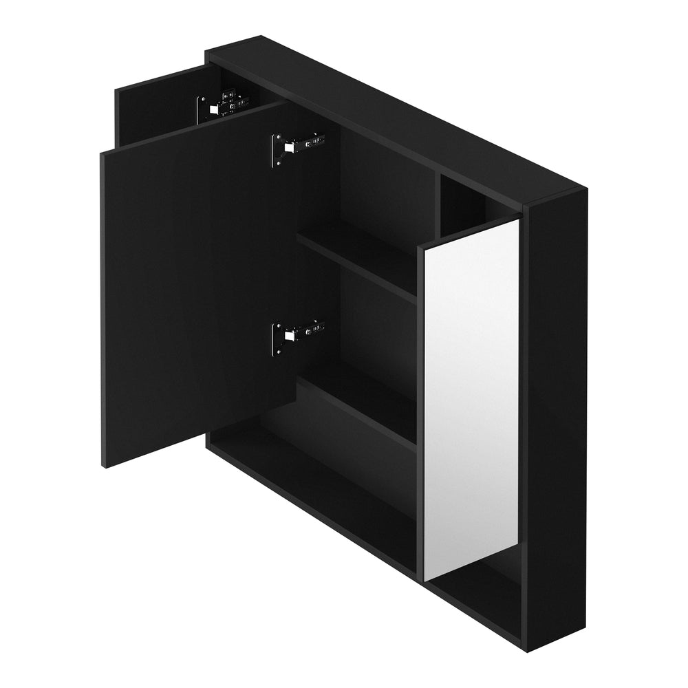 Bathroom Mirror Cabinet LED Wall Storage 900x750mm Black