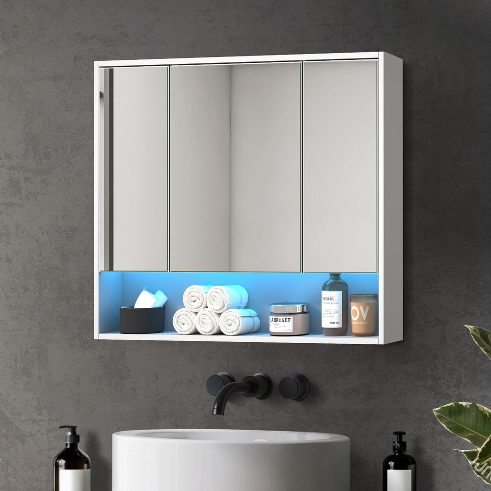 Bathroom Mirror Cabinet LED Wall Storage 900x750mm