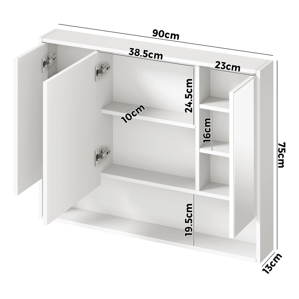 Bathroom Mirror Cabinet LED Wall Storage 900x750mm